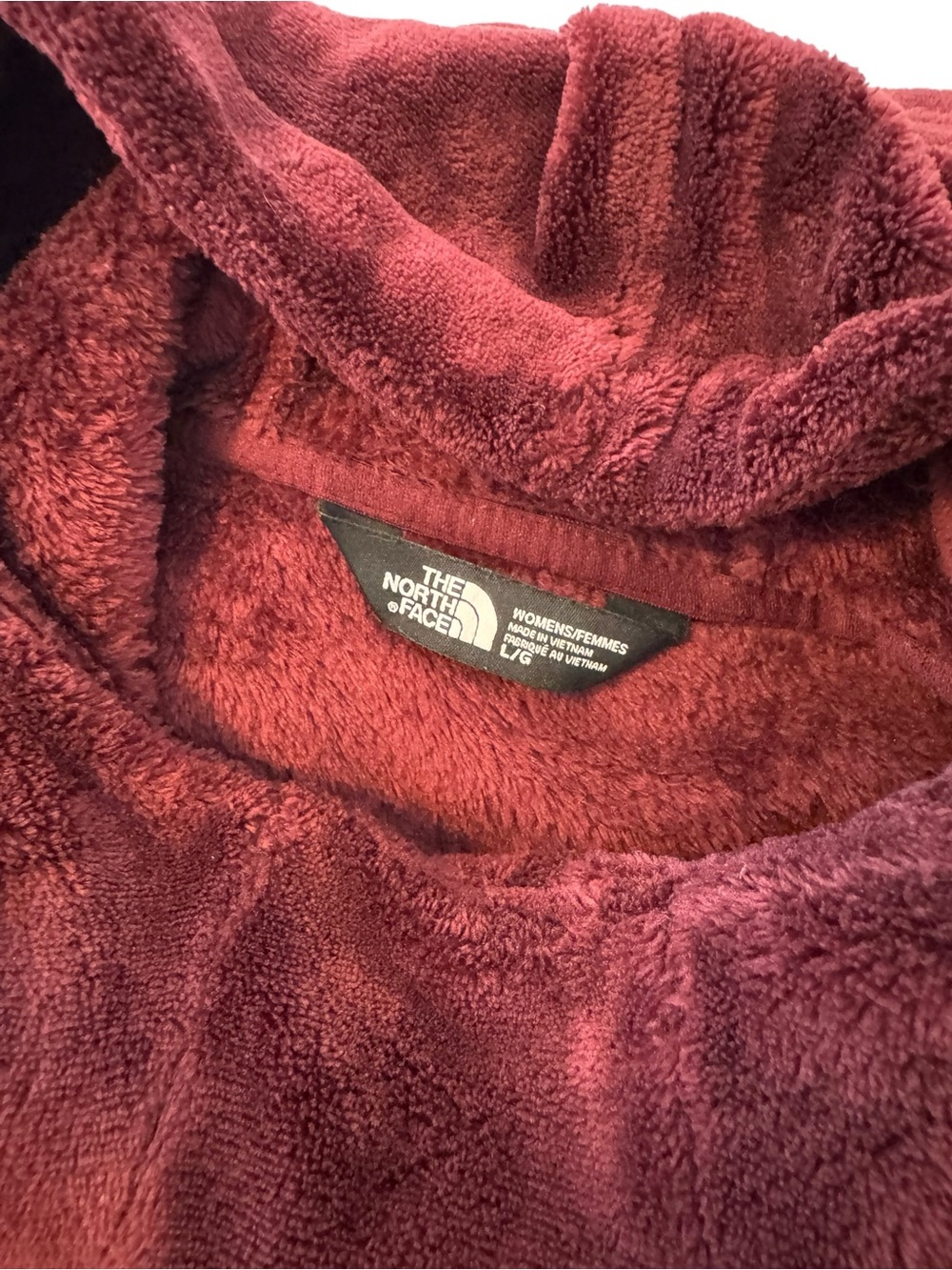 EUC The North Face Deep Burgundy Plush Fleece Funnel Neck Hoodie Size Large - Picture 3 of 5